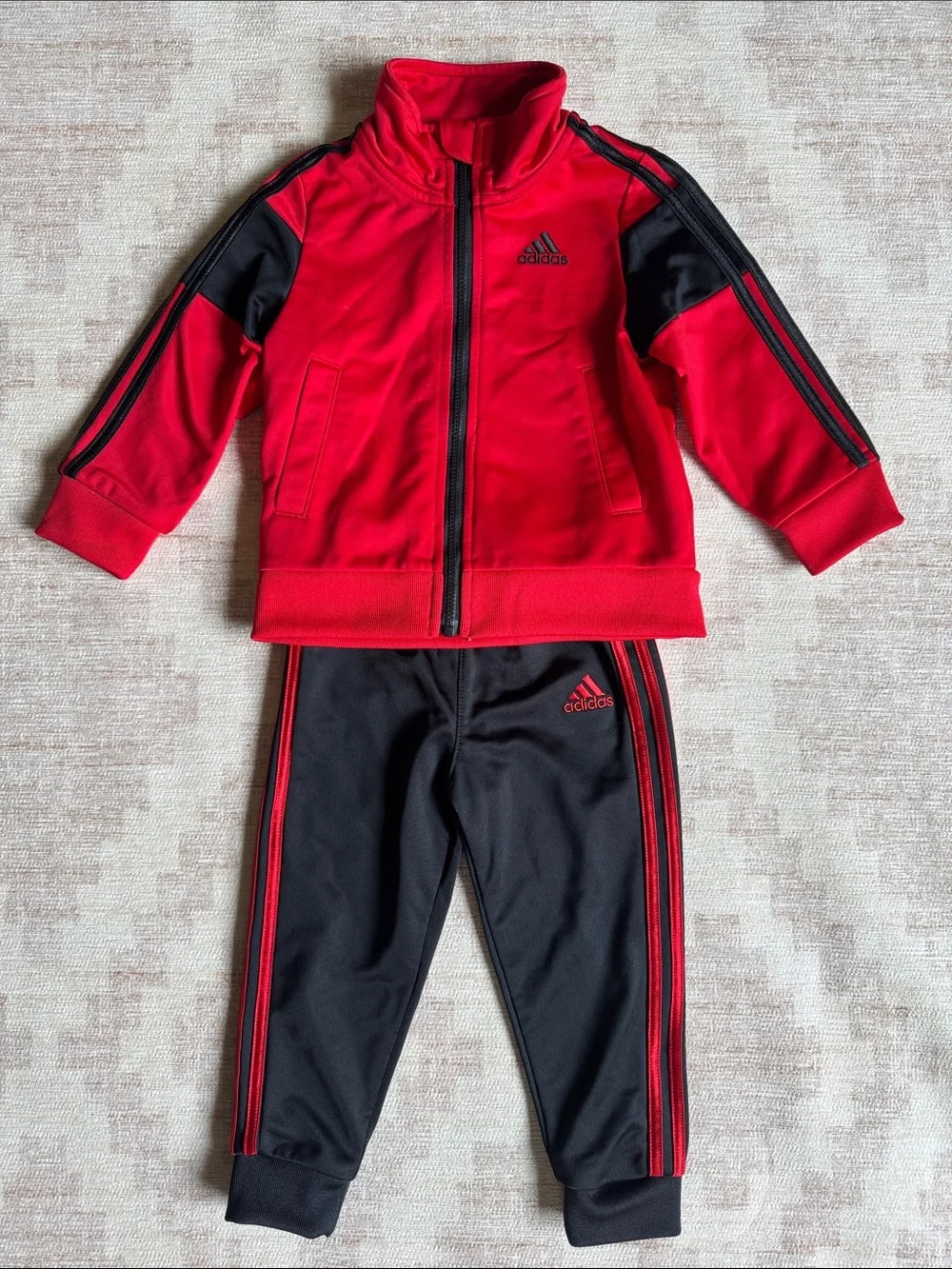 adidas Red Kids Tracksuit with Black Stripes and Accents size 18M